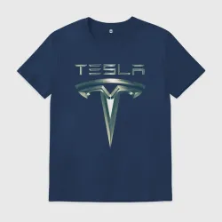 Мужская футболка хлопок Tesla Logo Тесла Логотип Карбон