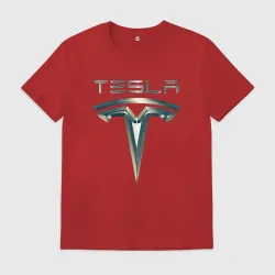 Мужская футболка хлопок Tesla Logo Тесла Логотип Карбон