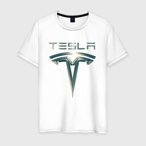 Мужская футболка хлопок Tesla Logo Тесла Логотип Карбон