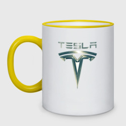 Кружка двухцветная Tesla Logo Тесла Логотип Карбон