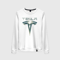 Женский свитшот хлопок Tesla Logo Тесла Логотип Карбон