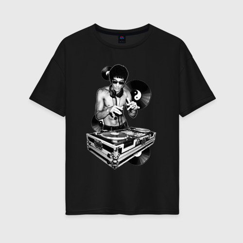 Женская футболка хлопок Oversize Bruce Lee - Vinyl Dj, цвет черный