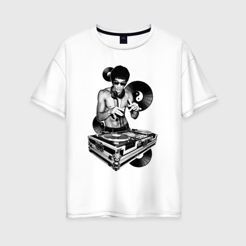 Женская футболка из хлопка оверсайз с принтом Bruce Lee - Vinyl Dj, вид спереди №1