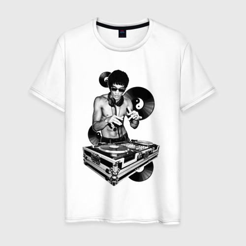 Мужская футболка из хлопка с принтом Bruce Lee - Vinyl Dj, вид спереди №1