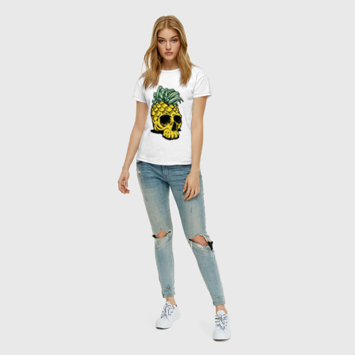 Женская футболка хлопок с принтом Череп-ананас / Лето, вид сбоку #3