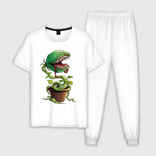 Мужская пижама из хлопка с принтом Plant - Piranha, вид спереди №1