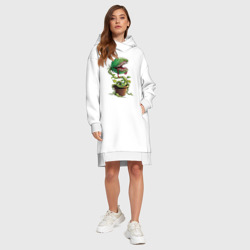 Платье с принтом Plant - Piranha для женщины, вид на модели спереди №3. Цвет основы: белый