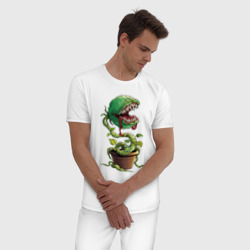 Пижама с принтом Plant - Piranha для мужчины, вид на модели спереди №2. Цвет основы: белый