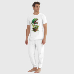 Пижама с принтом Plant - Piranha для мужчины, вид на модели спереди №3. Цвет основы: белый