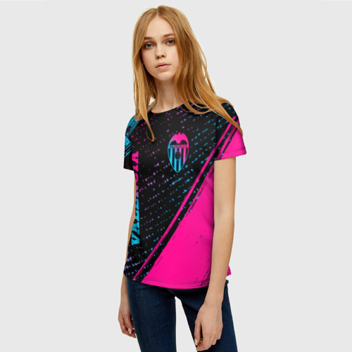 Женская футболка 3D с принтом Valencia Neon Gradient, фото на моделе #1