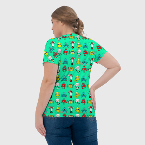 Женская футболка 3D с принтом COLORFUL ROBOTS, вид сзади #2