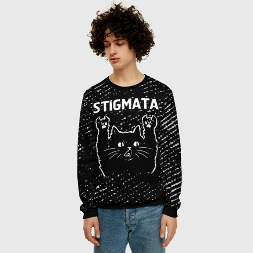 Мужской свитшот 3D Группа Stigmata и Рок Кот, цвет черный - фото 3