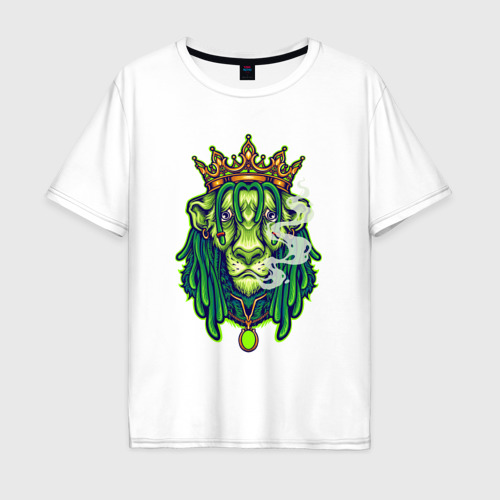 Мужская футболка хлопок Oversize с принтом Гордый царь зверей, вид спереди #2