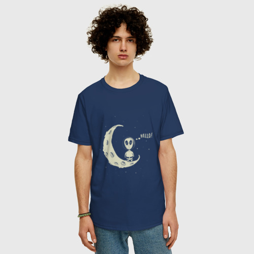 Мужская футболка хлопок Oversize с принтом Hello Moon, фото на моделе #1