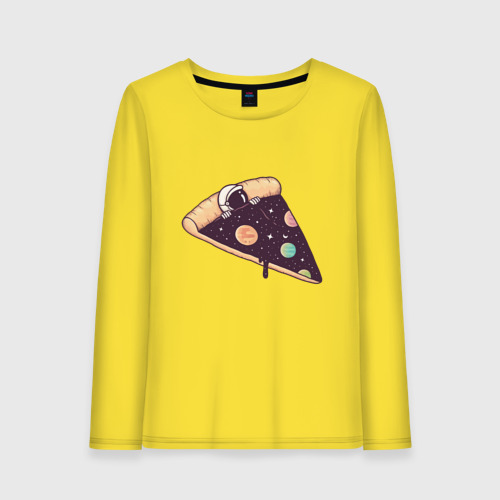 Женский лонгслив хлопок с принтом Space - Pizza, вид спереди #2