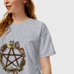 Женская футболка хлопок Oversize Пентаграмма цветы растения колдовство магия - фото 2
