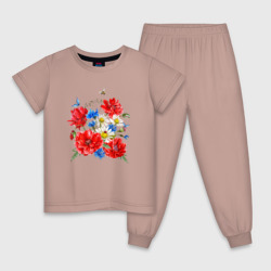 Детская пижама хлопок Летний букет мак василек ромашка цветы лето