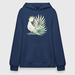 Худи SuperOversize хлопок Белый попугай с хохолком на фоне листьев пальмы