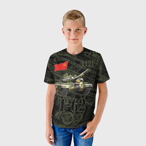 Детская футболка 3D Танк Т-62 советский средний камуфляж, цвет 3D печать - фото 3