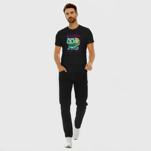 Мужская футболка хлопок Slim с принтом Механический бульбазавр/покемоны, вид сбоку #3