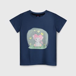 Детская футболка хлопок Милый мультяшный слоник с розовым бантом