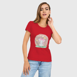 Женская футболка хлопок Slim Милый мультяшный слоник с розовым бантом - фото 2
