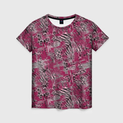 Женская футболка 3D Тигровый-леопардовый гранж