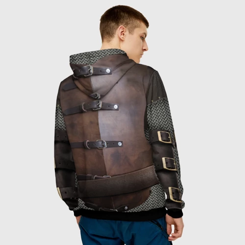 Мужская толстовка 3D с принтом Кожаный славянский доспех с топором, вид сзади #2