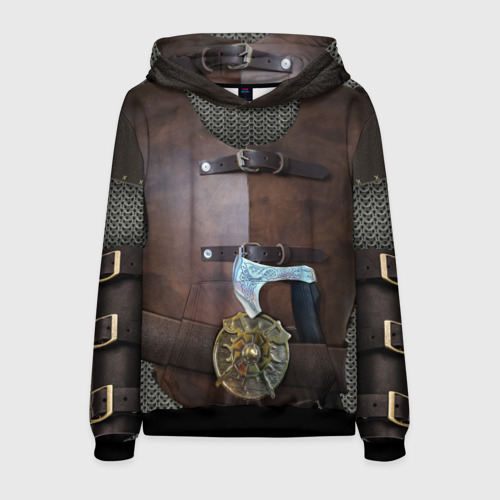 Мужская толстовка 3D с принтом Кожаный славянский доспех с топором, вид спереди #2