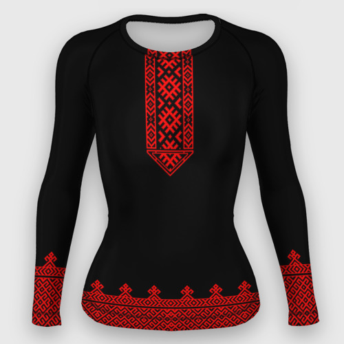 Женский рашгард 3D Черная славянская рубаха вышиванка, цвет 3D печать