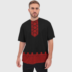 Мужская футболка oversize 3D Черная славянская рубаха вышиванка - фото 2