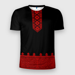 Мужская футболка 3D Slim Черная славянская рубаха вышиванка