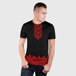 Мужская футболка 3D Slim Черная славянская рубаха вышиванка - фото 2