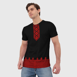 Мужская футболка 3D Черная славянская рубаха вышиванка - фото 2