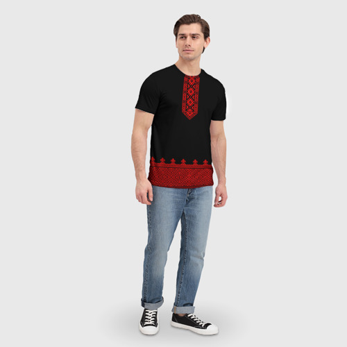 Мужская футболка 3D с принтом Черная славянская рубаха вышиванка, вид сбоку #3