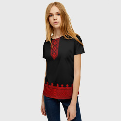 Женская футболка 3D Черная славянская рубаха вышиванка - фото 2
