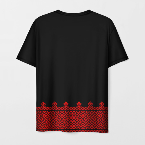 Мужская футболка 3D с принтом Черная славянская рубаха вышиванка, вид сзади #1