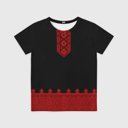 Детская футболка 3D Черная славянская рубаха вышиванка