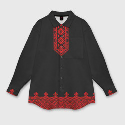 Женская рубашка oversize 3D Черная славянская рубаха вышиванка