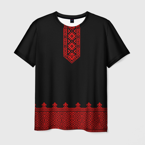 Мужская футболка 3D с принтом Черная славянская рубаха вышиванка, вид спереди #2