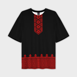 Мужская футболка oversize 3D Черная славянская рубаха вышиванка