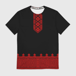 Мужская футболка 3D Черная славянская рубаха вышиванка