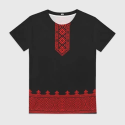 Женская футболка 3D Черная славянская рубаха вышиванка