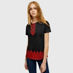 Женская футболка 3D Черная славянская рубаха вышиванка - фото 2