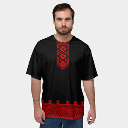 Мужская футболка oversize 3D Черная славянская рубаха вышиванка - фото 2