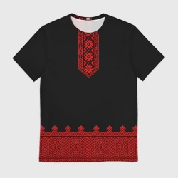 Мужская футболка 3D Черная славянская рубаха вышиванка