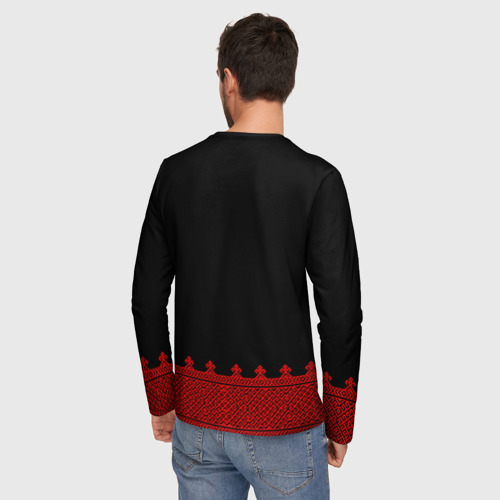 Мужской лонгслив 3D Черная славянская рубаха вышиванка, цвет 3D печать - фото 4
