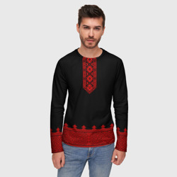 Мужской лонгслив 3D Черная славянская рубаха вышиванка - фото 2