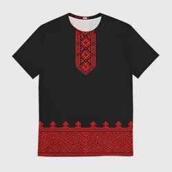 Мужская футболка 3D Черная славянская рубаха вышиванка