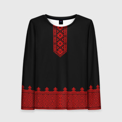Женский лонгслив 3D Черная славянская рубаха вышиванка